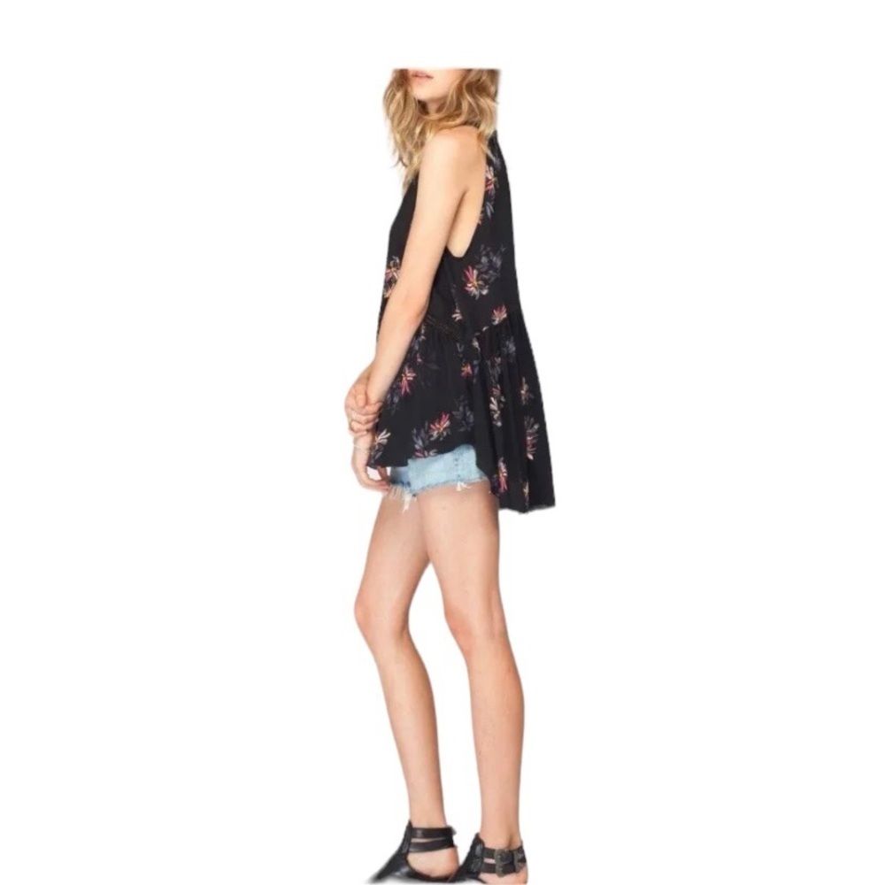 Gentle Fawn GF Floral Peach Pink Purple on Black Loose Tank with Baby Buttons S - Picture 2 of 6